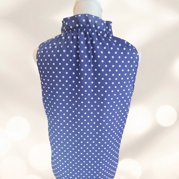 J. Crew Navy Blue Polka Dot Tie-Neck Sleeveless Blouse - Picture 3 of 4